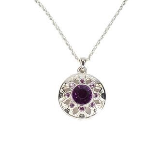 Vintage Purple Pink Rhinestone Pendant Necklace Flower Sun Starburst Silvertone